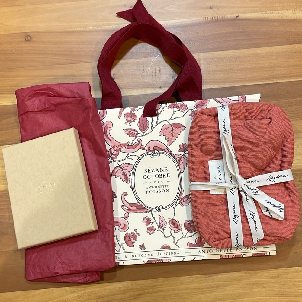 Sezane make up bag toiletries bag with journal and gift bag